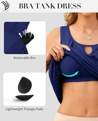 V For City Women's Summer Loose Work Casual Tank Dresses with Built-in Bra Pockets
| V For City Women's Sleeveless Plea