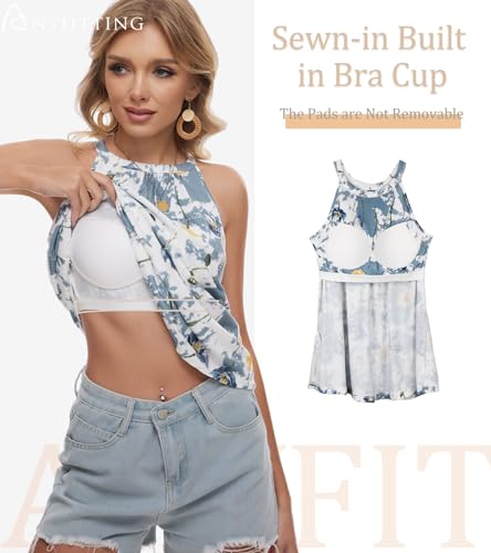 ANYFITTING Women's Halter Tank Top with Built-in Bra and Padded Camisole S-3XL
