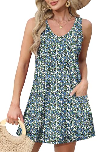 OFEEFAN Floral Summer Dresses for Women Loose V Neck Sleeveless Sundresses Swimsuit Coverup with Pockets 2025 Edition
OF