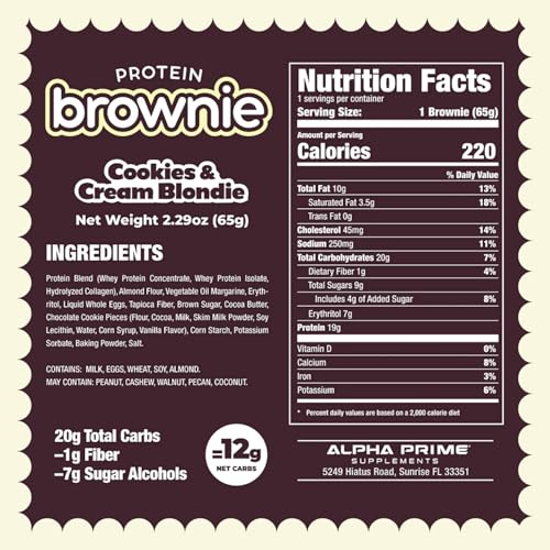 Alpha Prime Supplements Prime Bites Protein Brownie High Protein Low Sugar Treat | Delicious Snack | 12 Bars per Box
Al