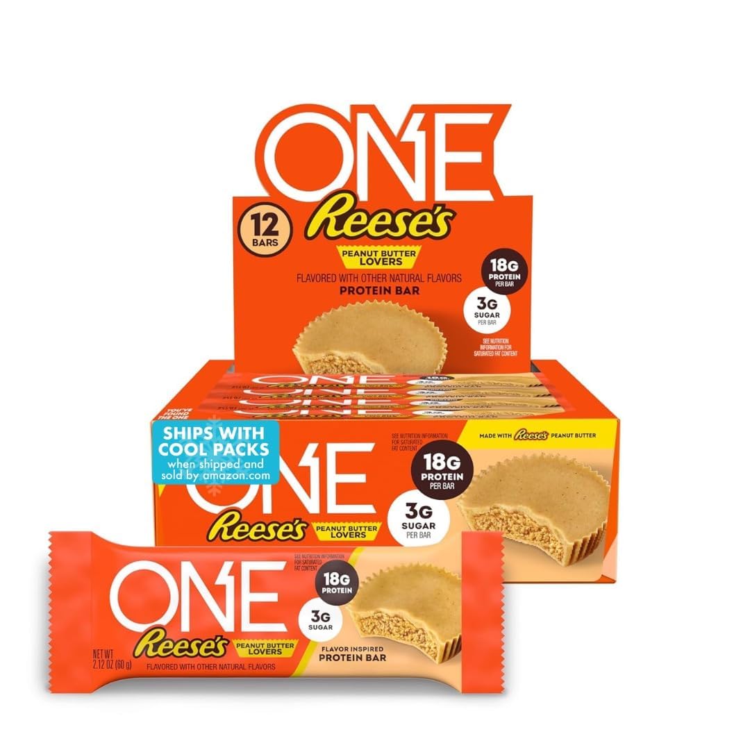 ONE Protein Bars - Reese's Peanut Butter Lovers, Gluten Free, 18g Protein, 3g Sugar, Pantry Staples, |12 oz (12 Count)