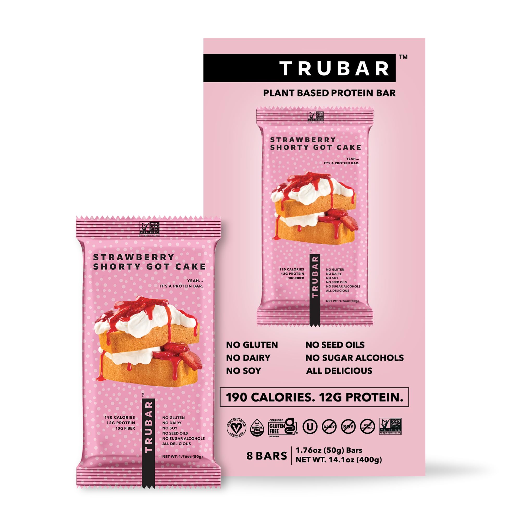 TRUBAR Vegan Protein Bar, Strawberry Shorty Got Cake, Gluten Free Snack for Fitness Enthusiasts on the Go
TRUBAR Vegan P