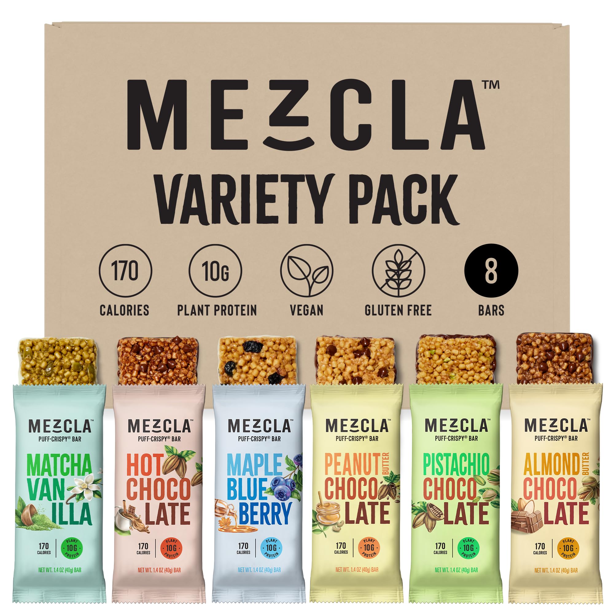 Vegan High Protein Bars, Gluten Free, Mixed Flavors, 10g Protein, Non GMO Snacks (8 Bars)
| Mezcla Vegan Chocolate High